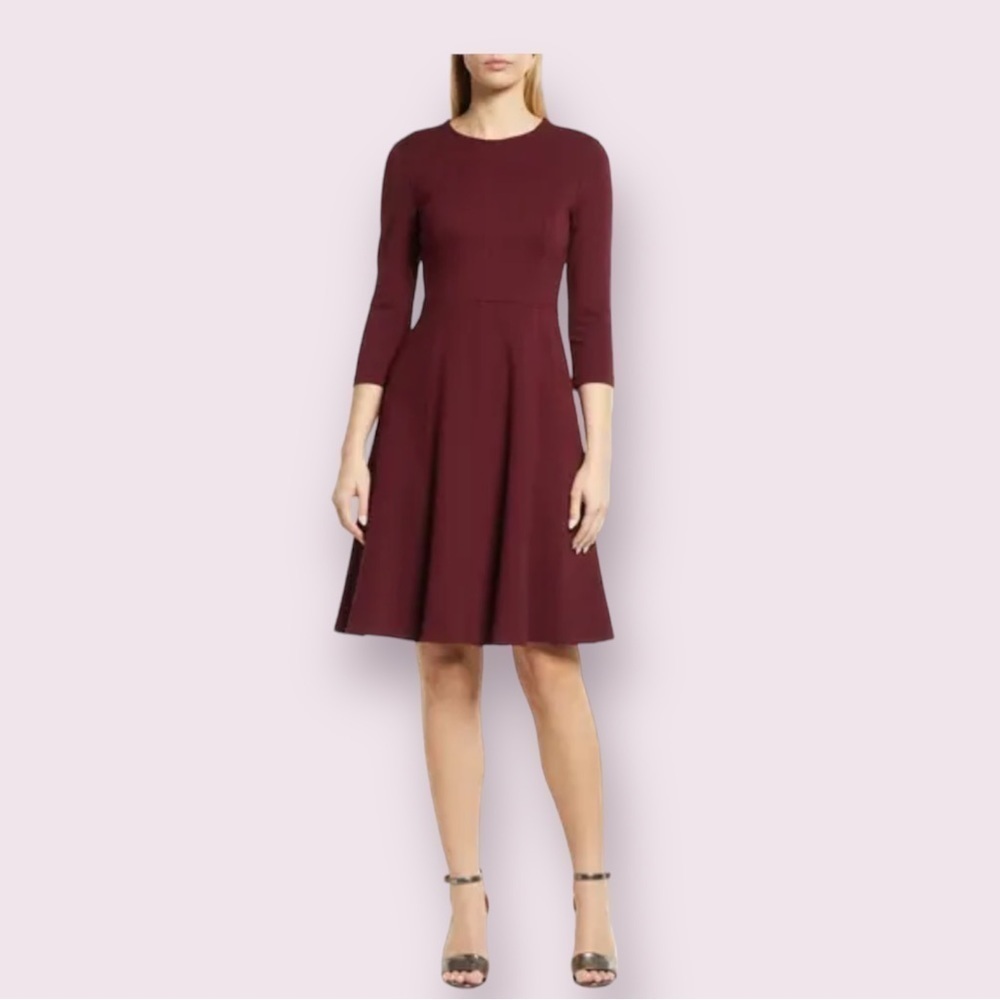 Eliza J Womens Rayon Knit 3/4 Sleeves Stretch Seamed Fit Flare Dress Size 10